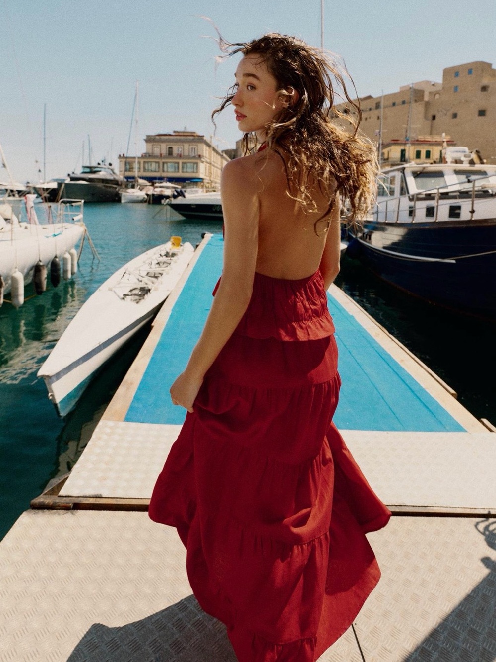 Zara Red Linen Halter Tiered Skirt Set - Picture 2 of 11